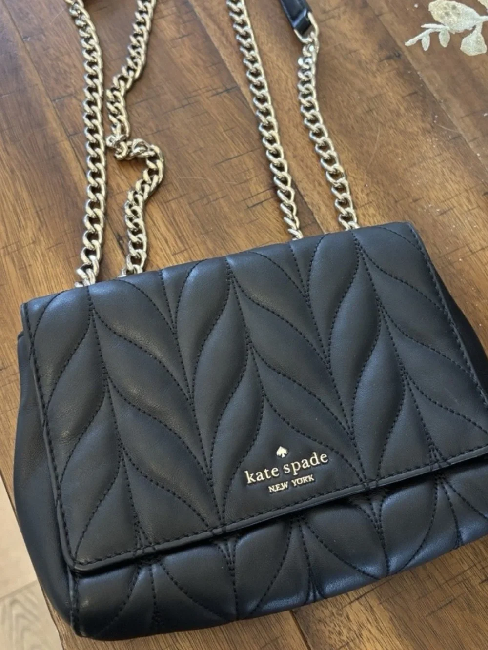 kate spade Black Quilted Leather Crossbody with Gold Chain